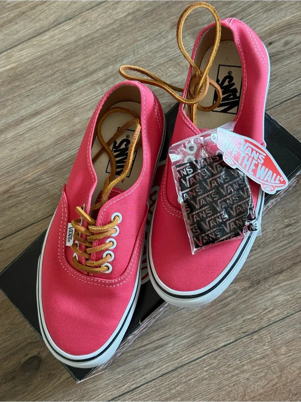 Vans Pink Canvas Low-Top Sneakers with Tan Laces